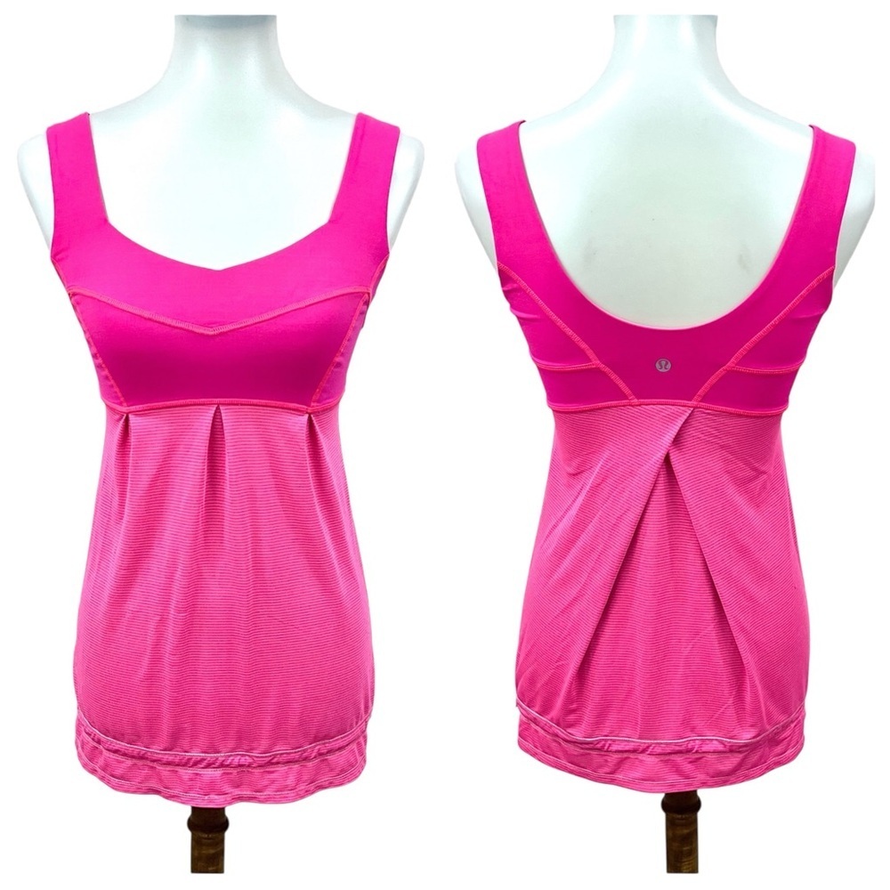 Lululemon Elevate Run Tame Me Hot Neon Pink Long Tank Top Cinch Waist
